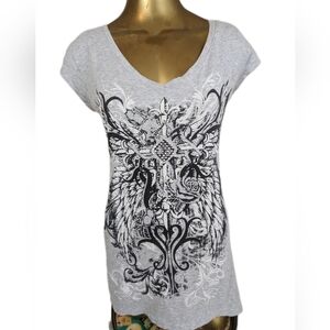 Love To Love Blouse White/Grey Angel Wings on Front and Back - Large